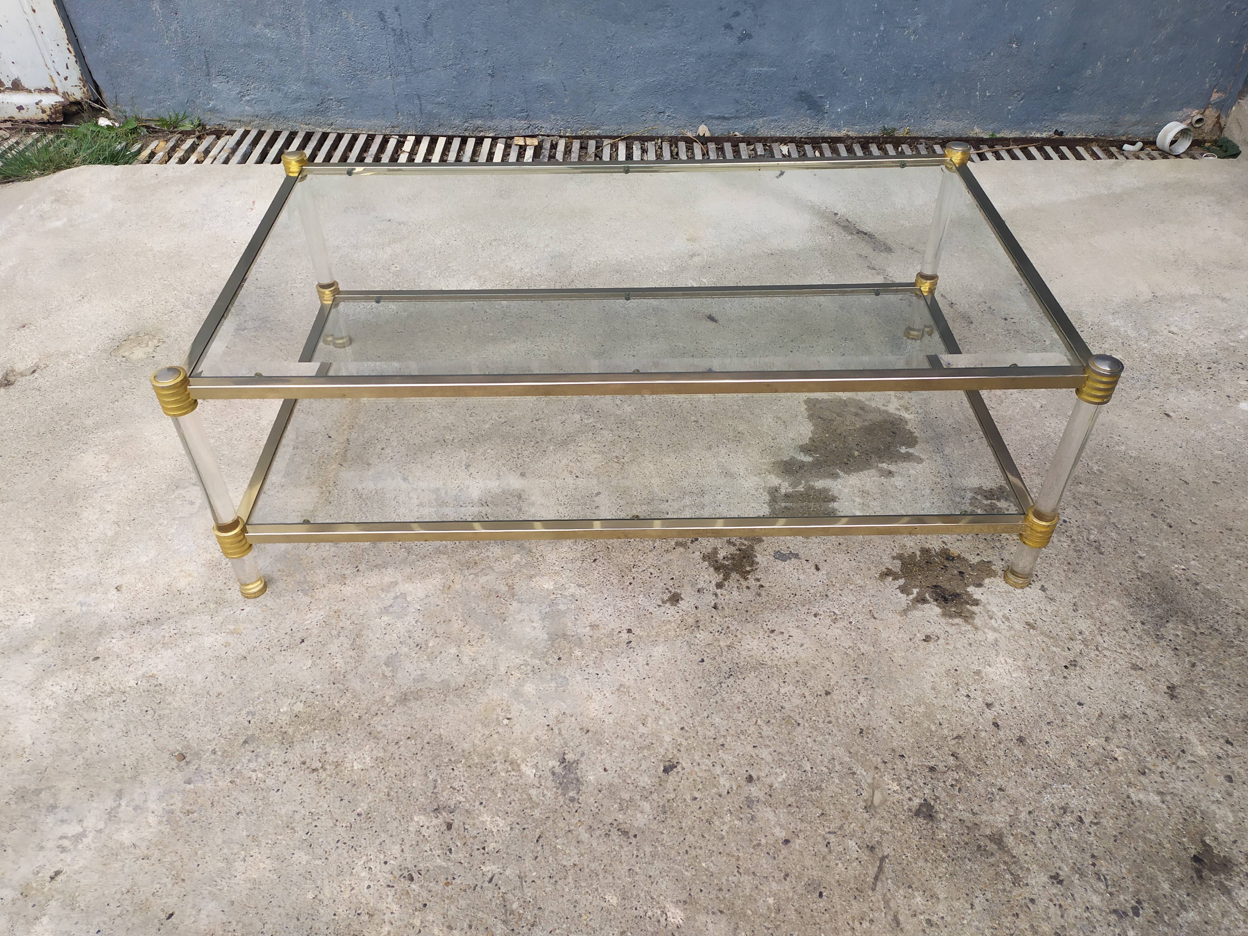 Table basse double plateau verre vintage