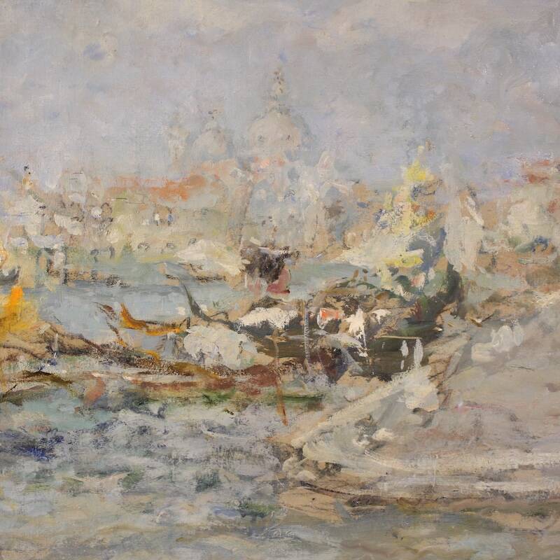 Great painting signed by Luigi Mantovani, View of Venice