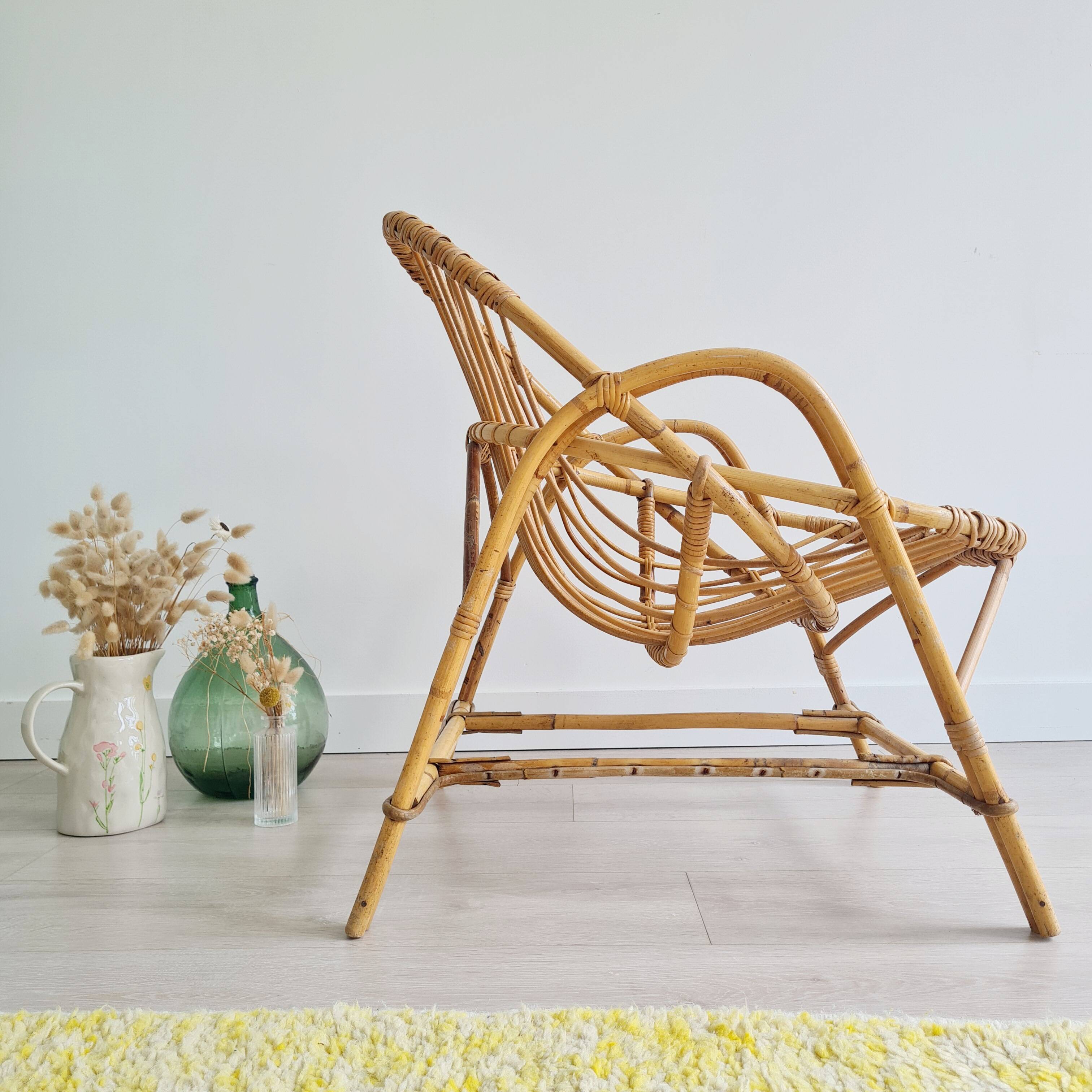 Rattan basket armchair, 1960s