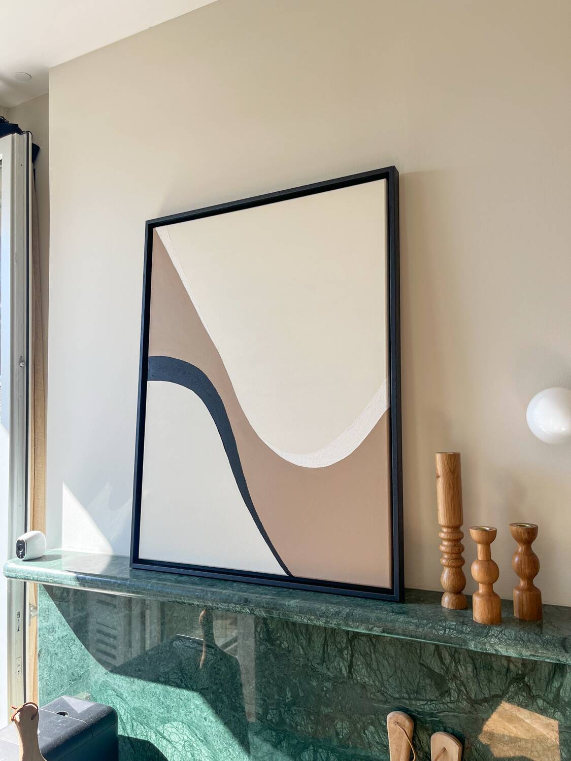 Beige, taupe and black relief painting