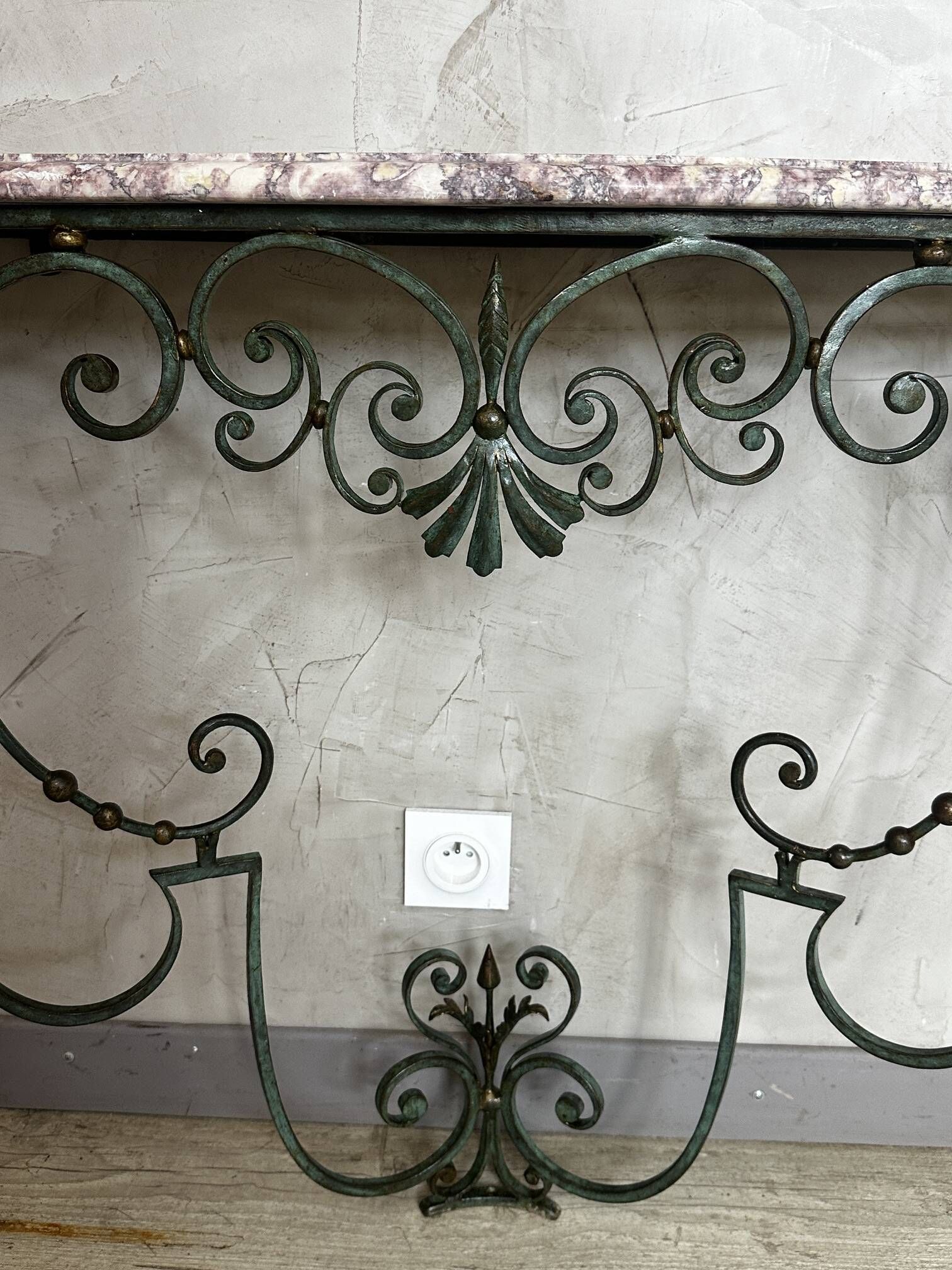 Console en fer forgé et marbre