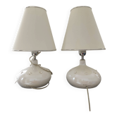 Paire de lampes céramique blanche et cristaux Sylla Maison Le Dauphin