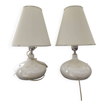 Paire de lampes céramique blanche et cristaux Sylla Maison Le Dauphin