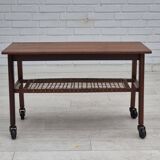1970s, Danish side table, original very good condition, teak wood, rattan.