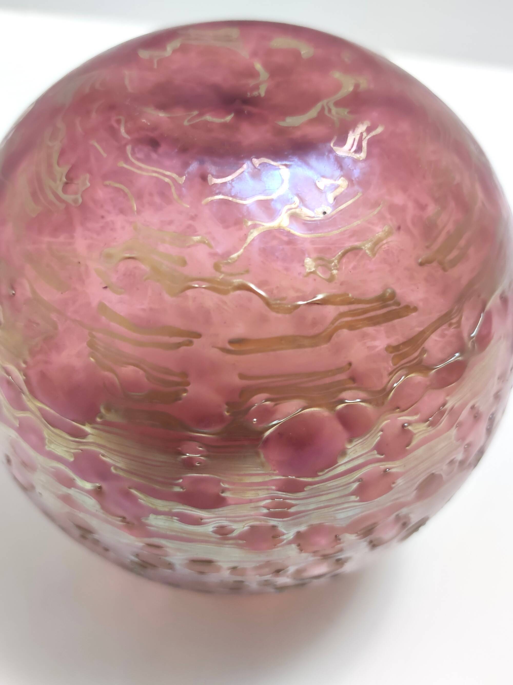 Pink Iridescent Etched Blown Glass Vase "Diaspora" by Loetz