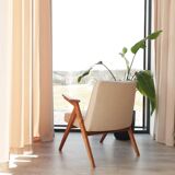 Vintage Lounge Chair Beige Wool Upholstery