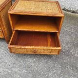 Pair of vintage maugrion rattan nightstands with drawers