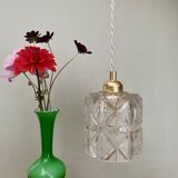 Suspension globe vintage en verre épais ciselé et dépoli