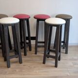 Set of 6 wooden bar stools — bistro style & distressed wood