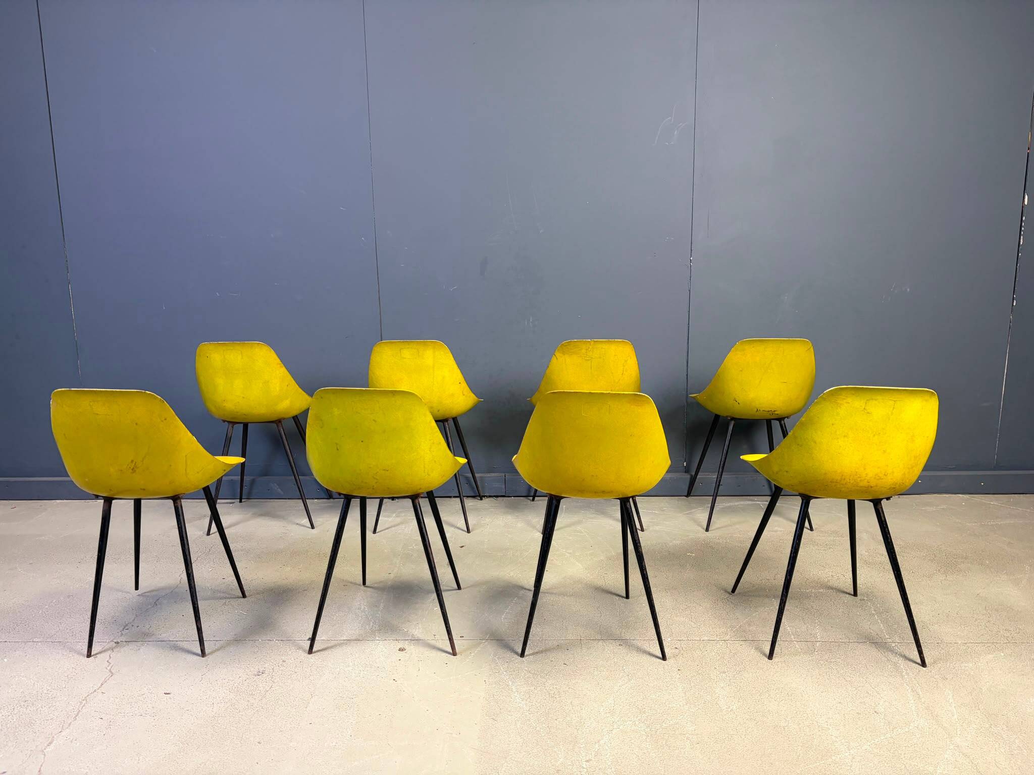 Mid-century fiberglass Coccinelle chairs by Rene Jean Caillette, 1950s - set of 8