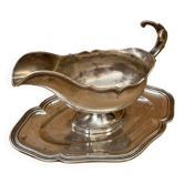 Antique silver metal gravy boat vintage kitchen utensil