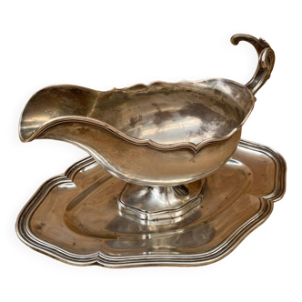 Antique silver metal gravy boat vintage kitchen utensil