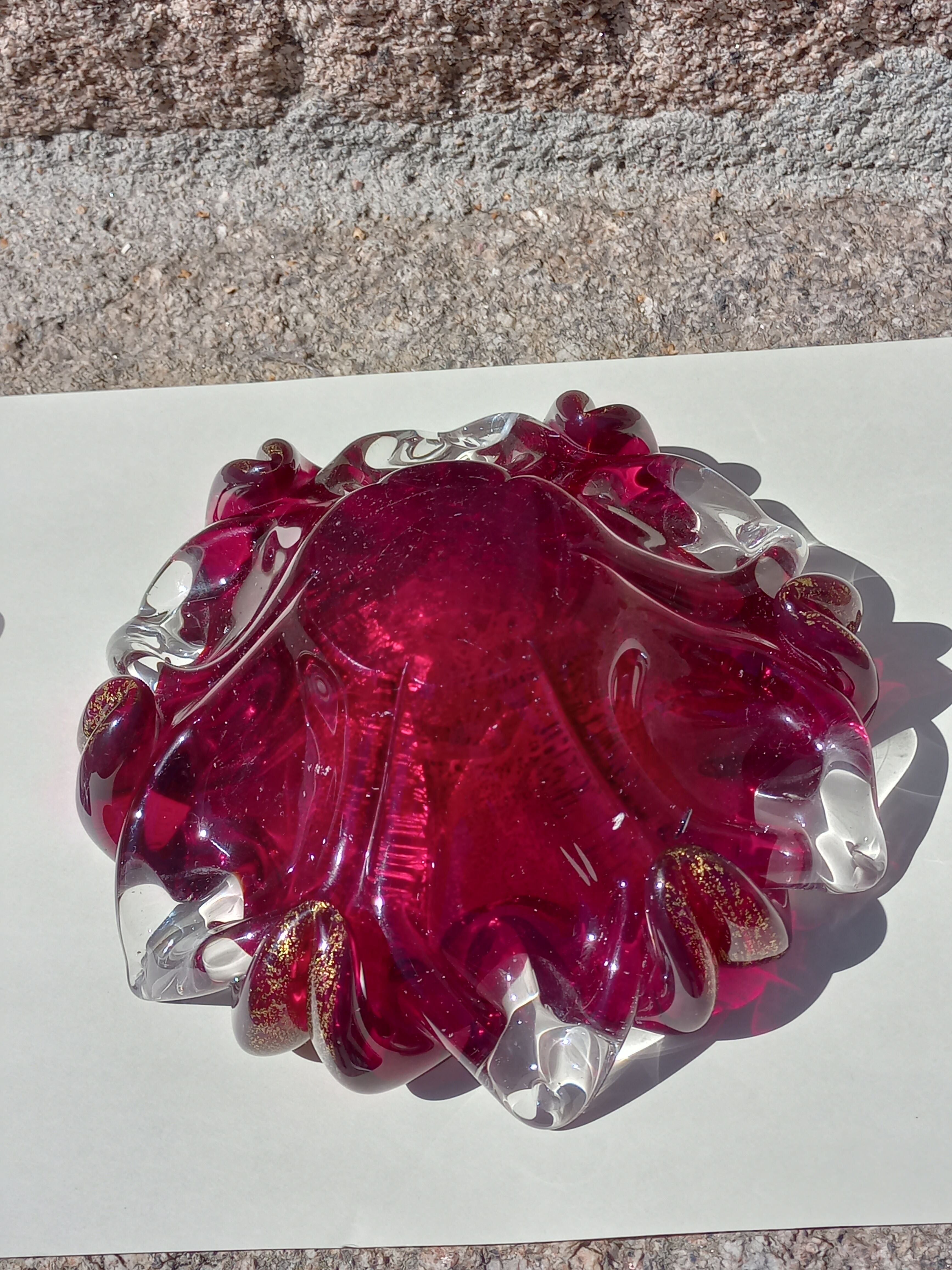 Cendrier et pilon verre et inclusions or Murano vintage
