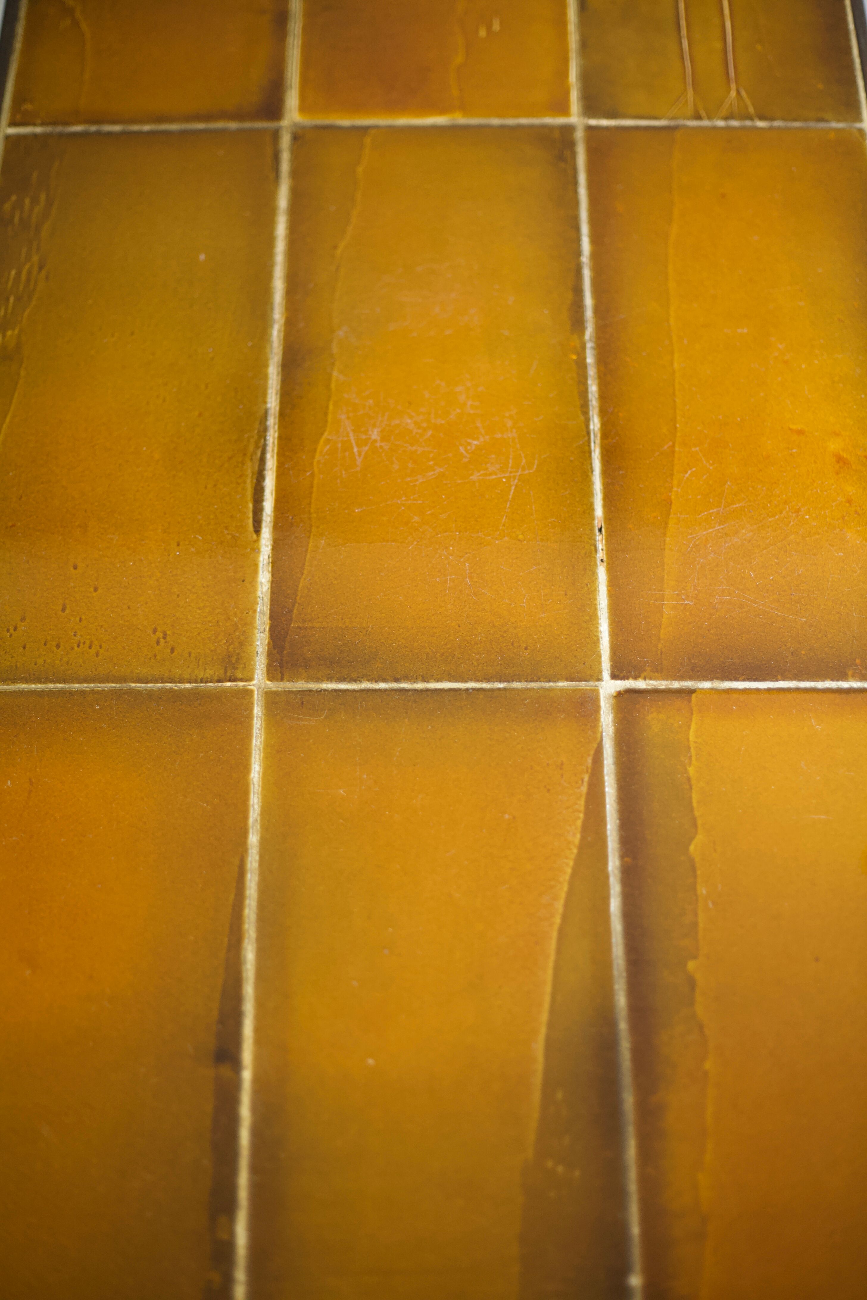 Coffee table signed Roger Capron, steel and ceramic, bird motif