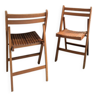 Lot de 2 chaises pliantes vintage en bois, design danois