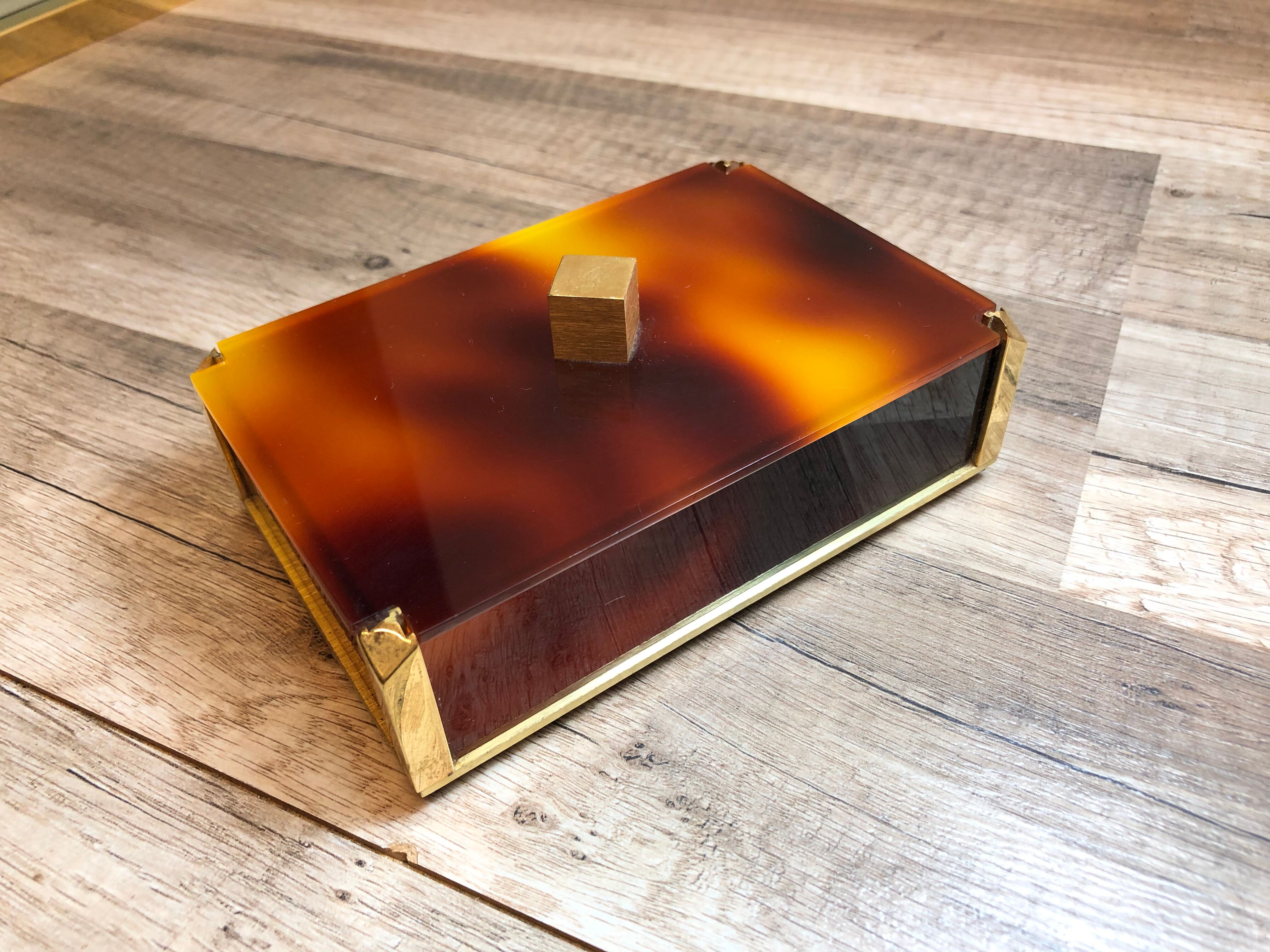 Gold Starry vintage 60 brass jewelry box - Galalithe scale-style