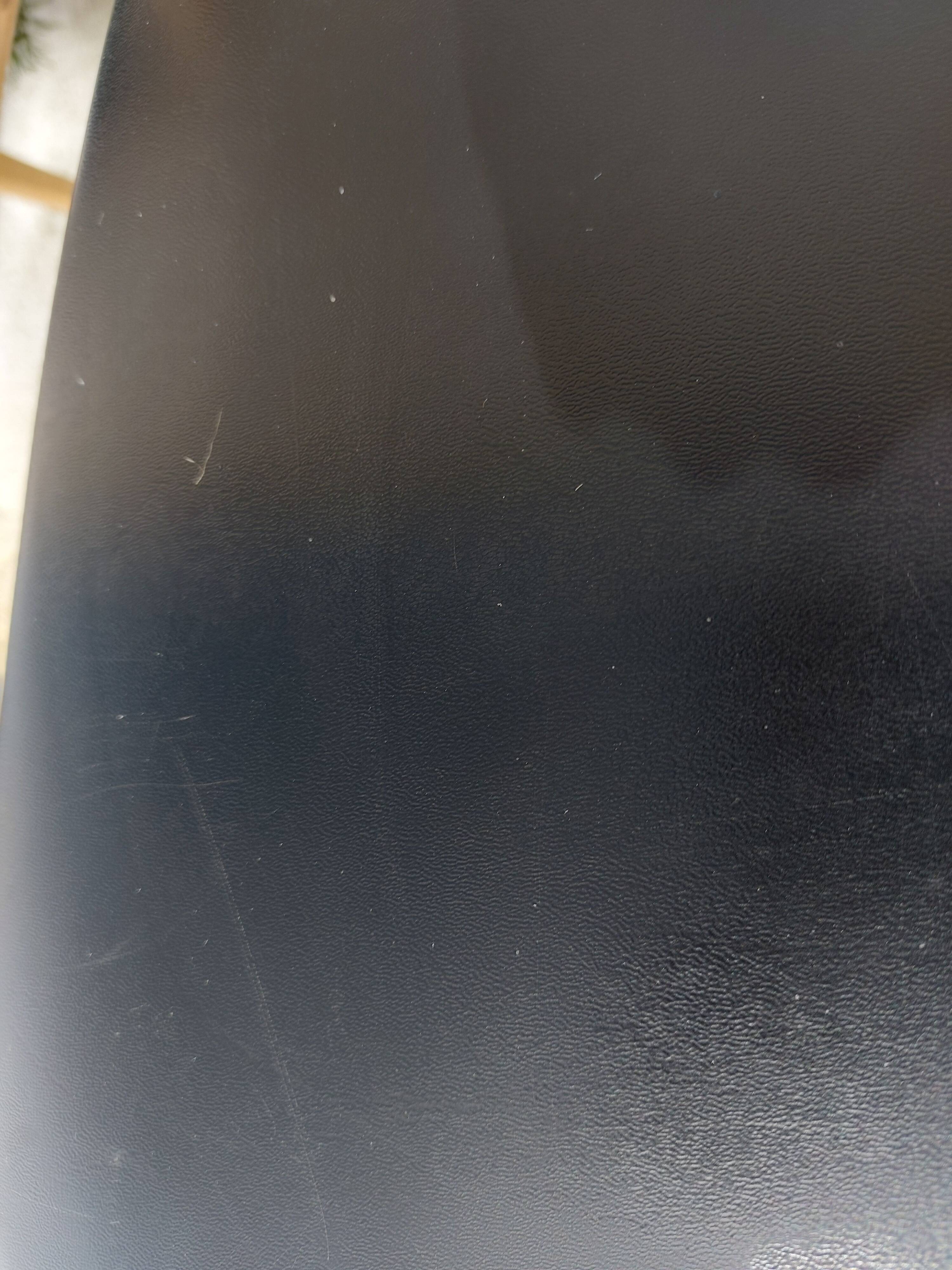 5 Scandinavian style chairs, wood and black faux leather.