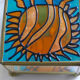Blue and orange vintage jewellery box in 70s bohemian chic stained glass