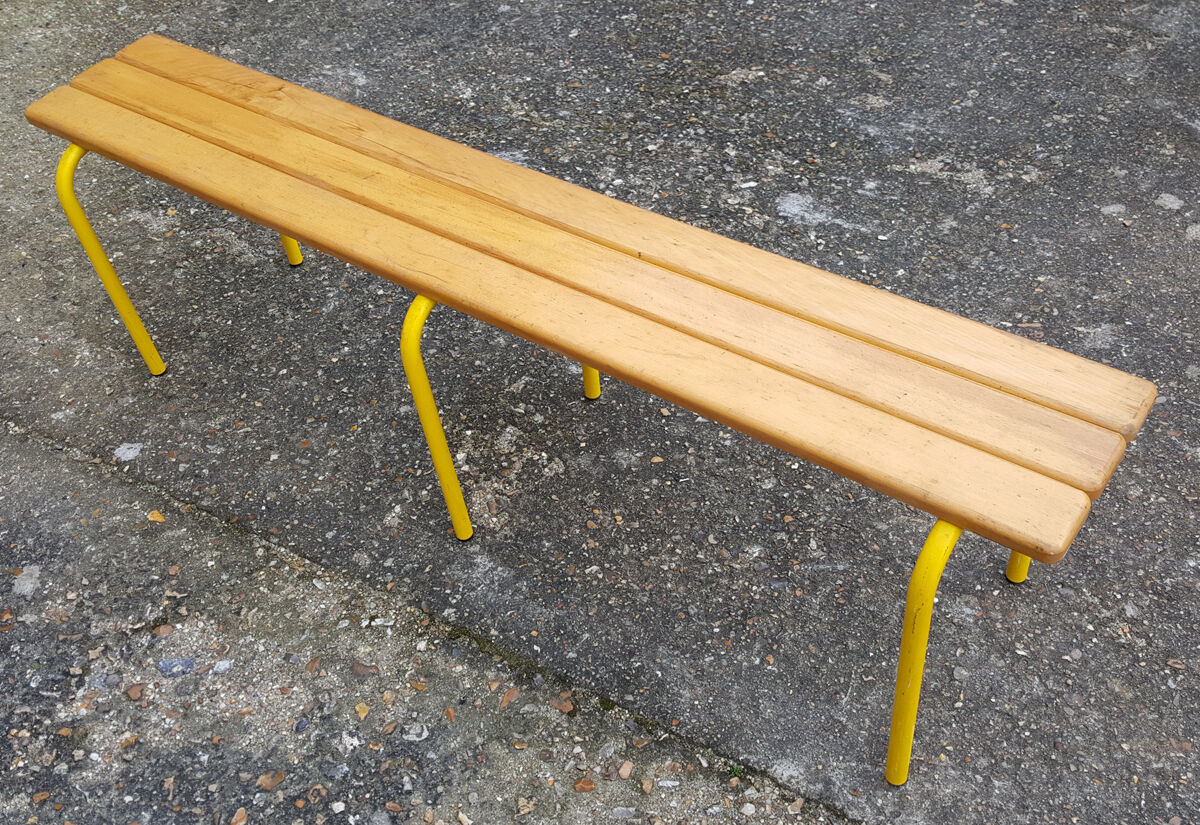 Bench schoolboy, wood and metal, industrial