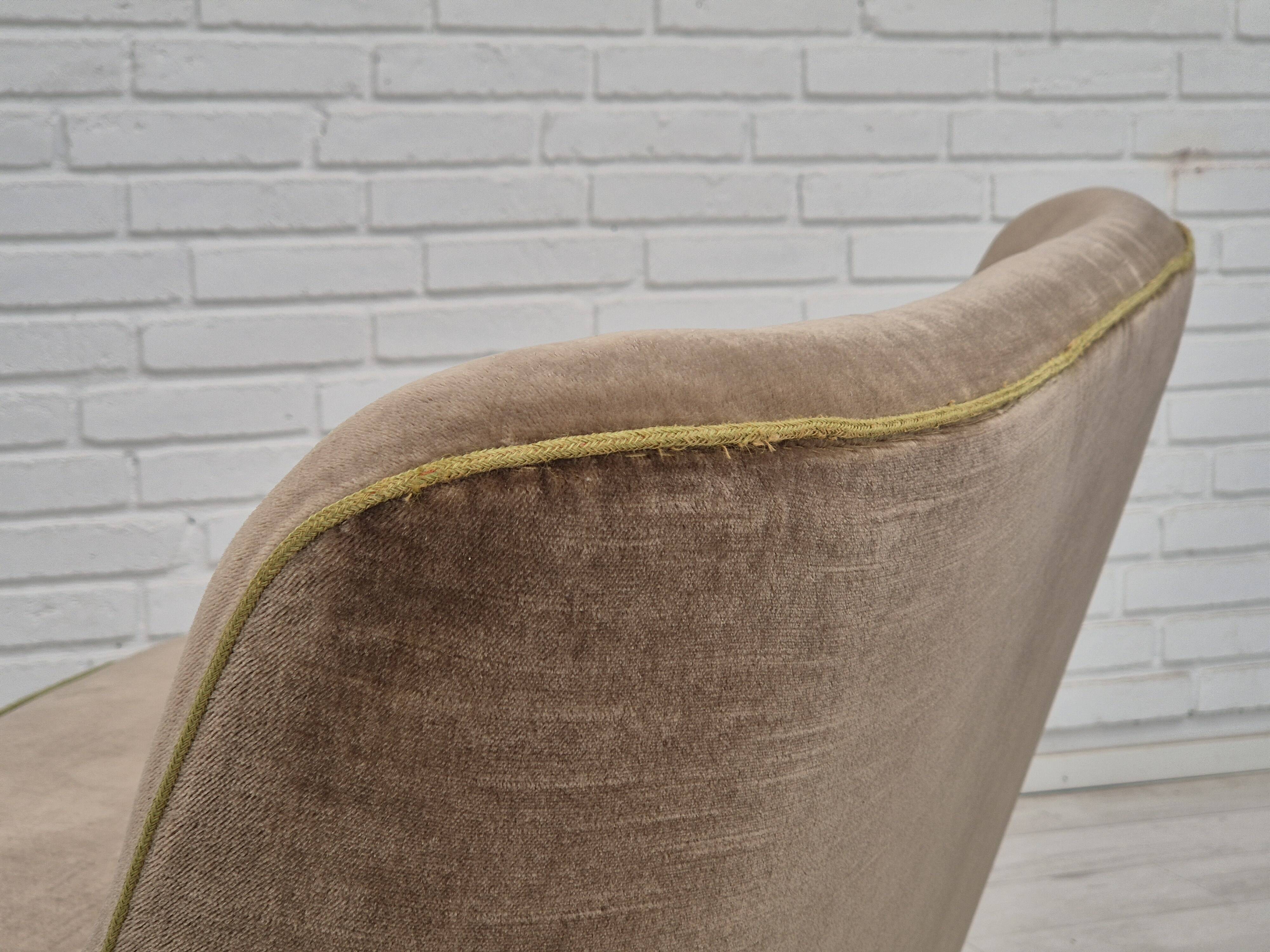 1960s, Danish 2 seater sofa, original condition, furniture velour, beech wood legs.