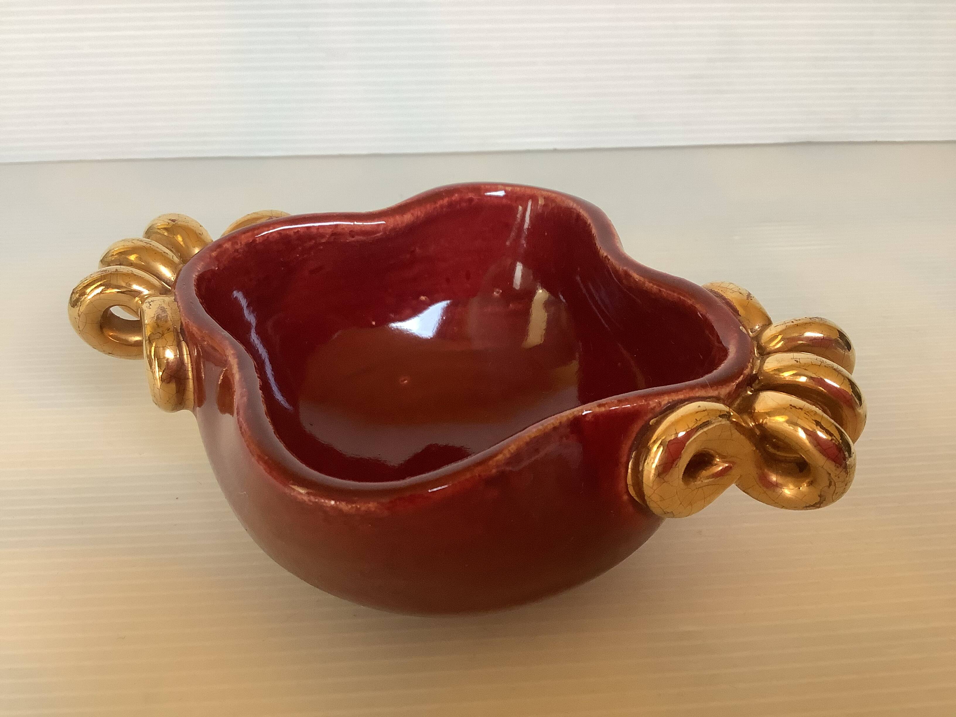 Burgundy and gold ceramic ring