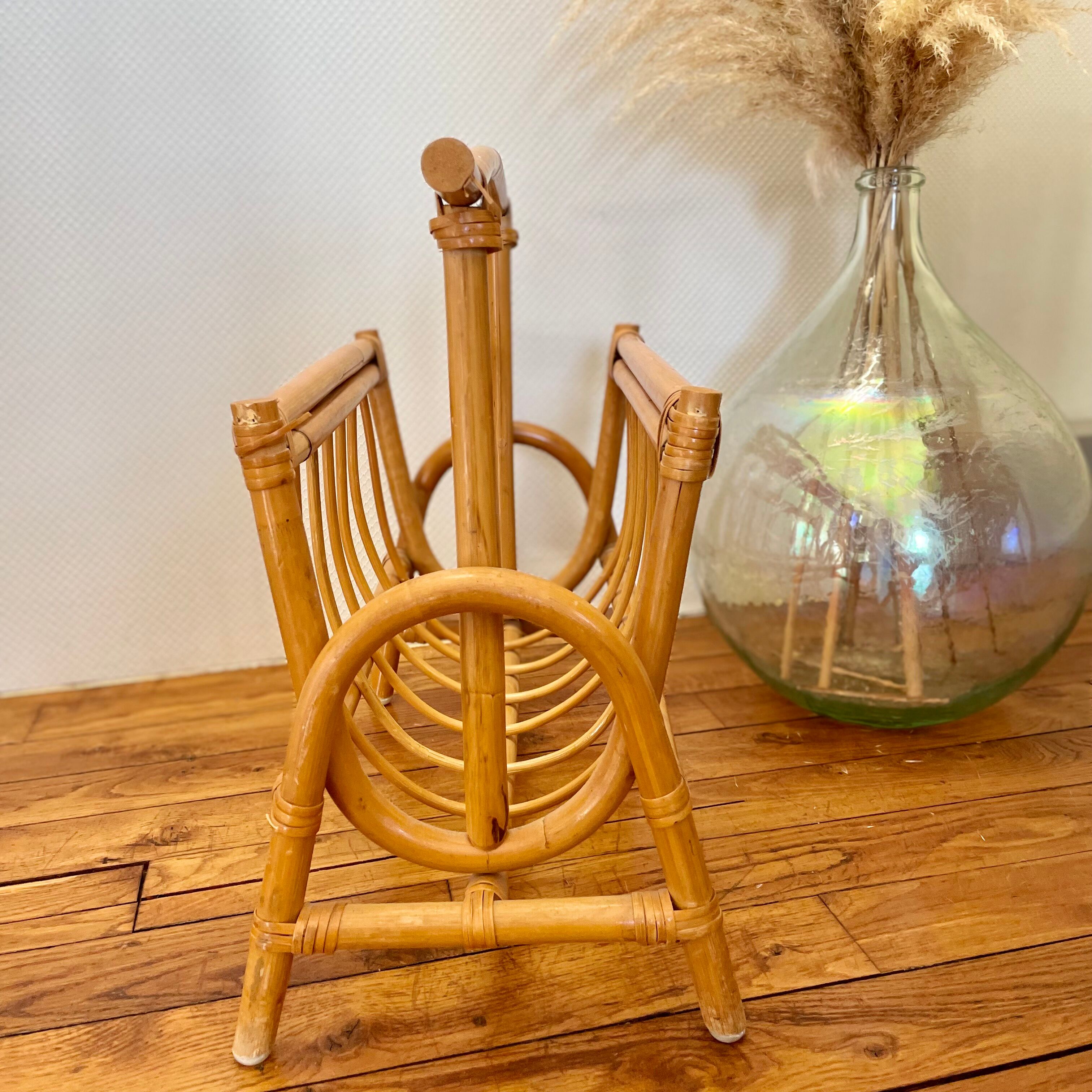 Vintage rattan magazine holder from the 60s and 70s