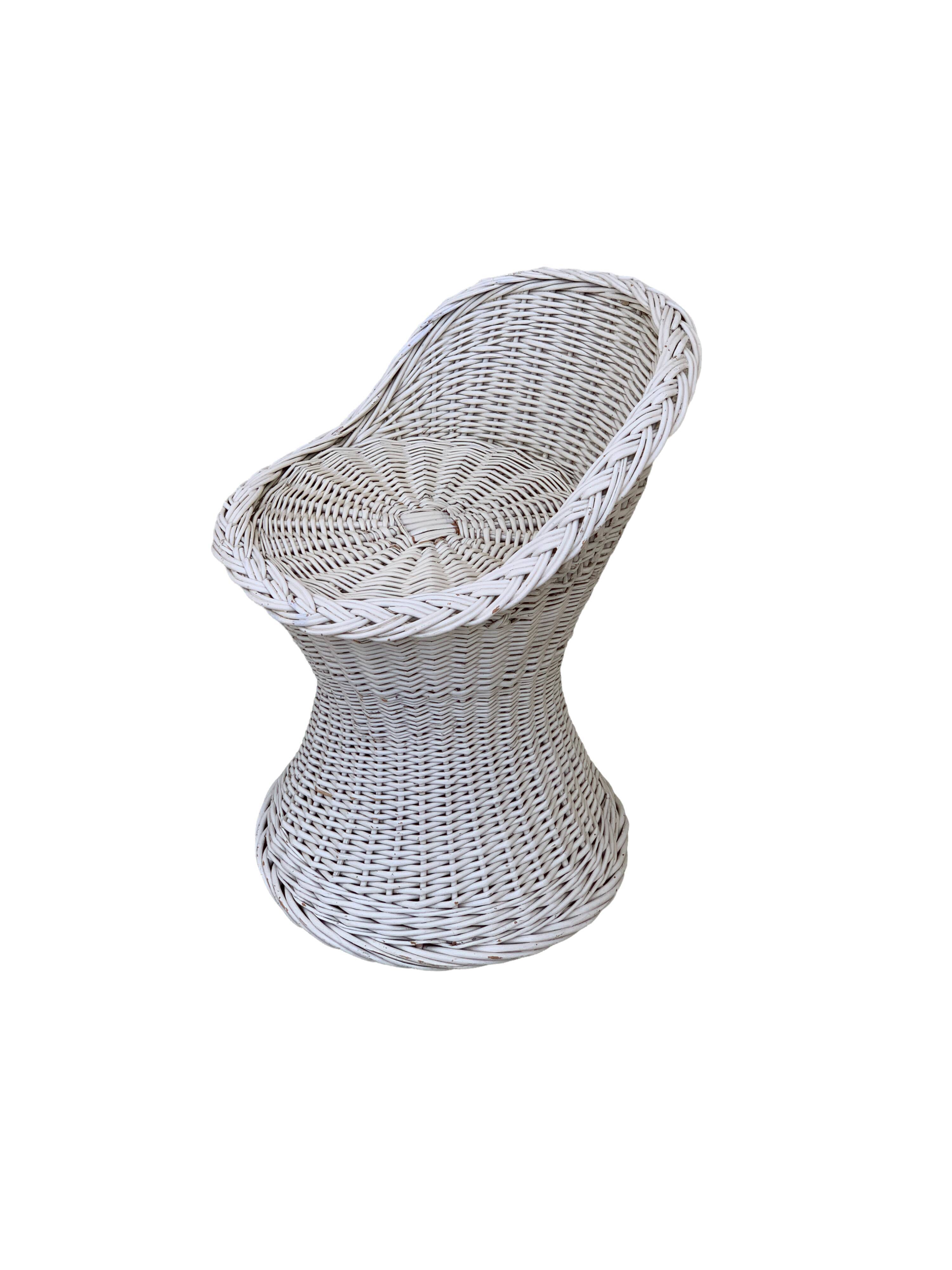Vintage woven wicker stool 1950