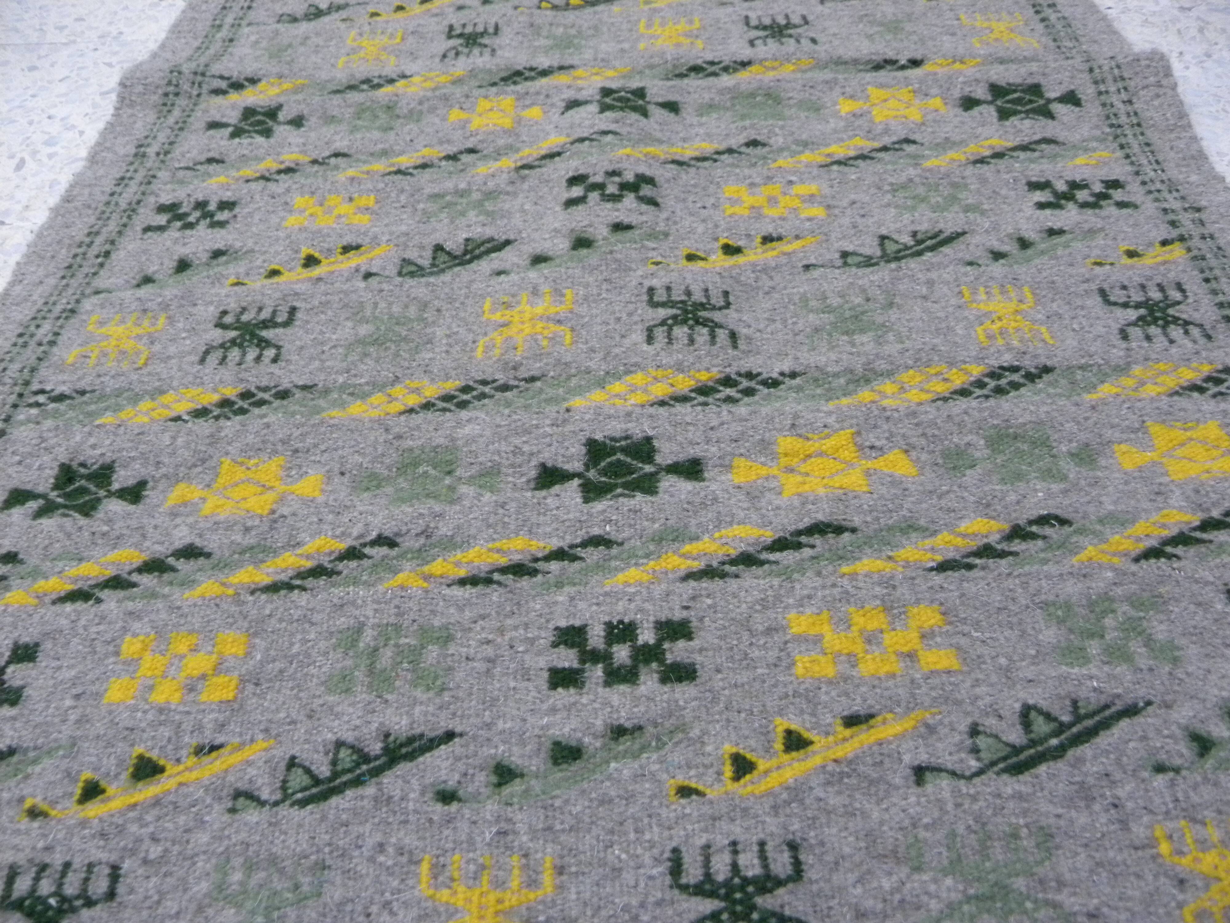 Authentic Margoum Nomad Kilim Rug Woven Flat Grey and Yellow