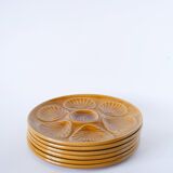Set of 6 Moulins des Loups oyster plates, Mustard, 1960