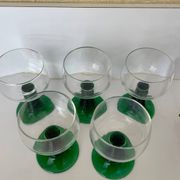 5 two-coloured green stemmed glasses with conical stems Roemer