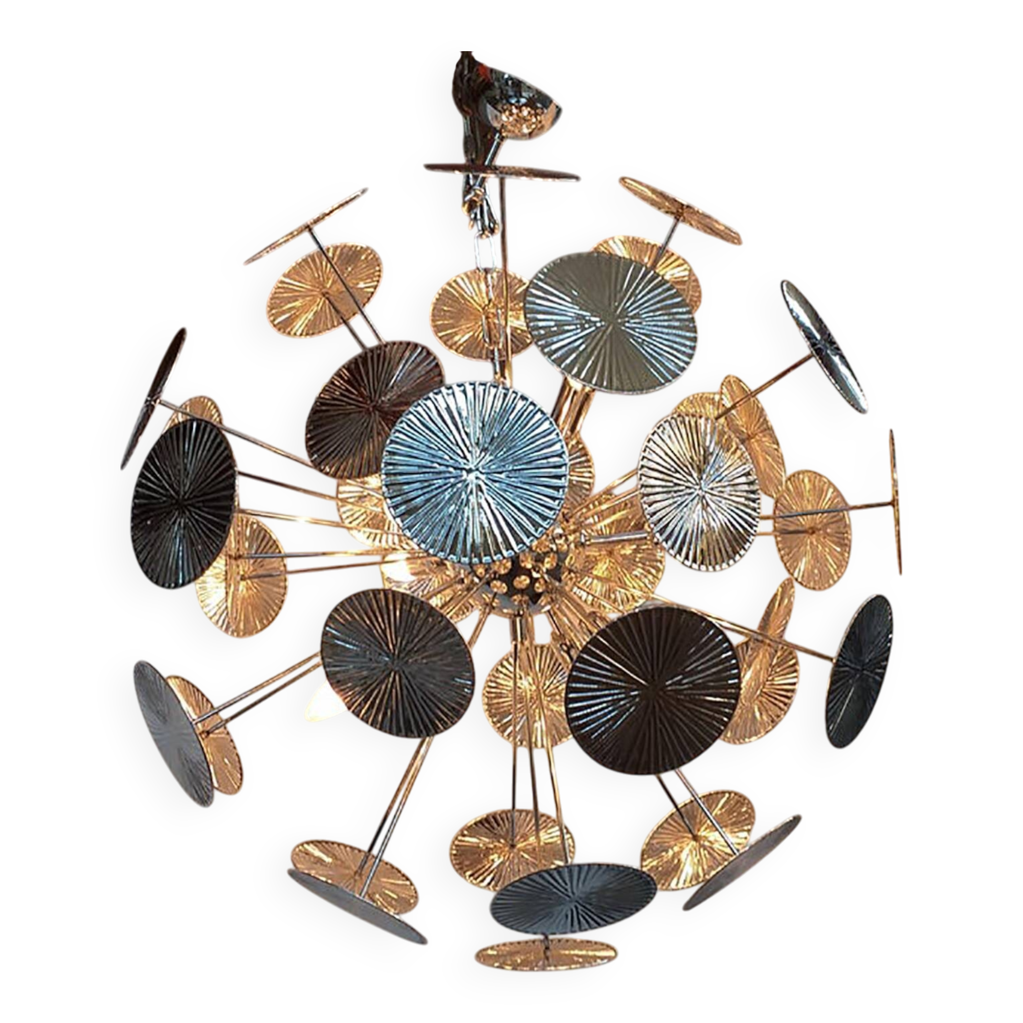 Handmade Hammered Sputnik Chandelier in Kromo Discs Italian Made