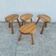 4 Vintage tripod stools, solid wood, brutalist, circa 1960