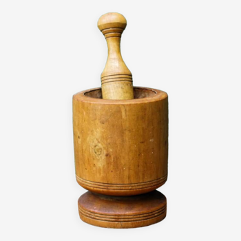 Turned wooden mortar and pestle