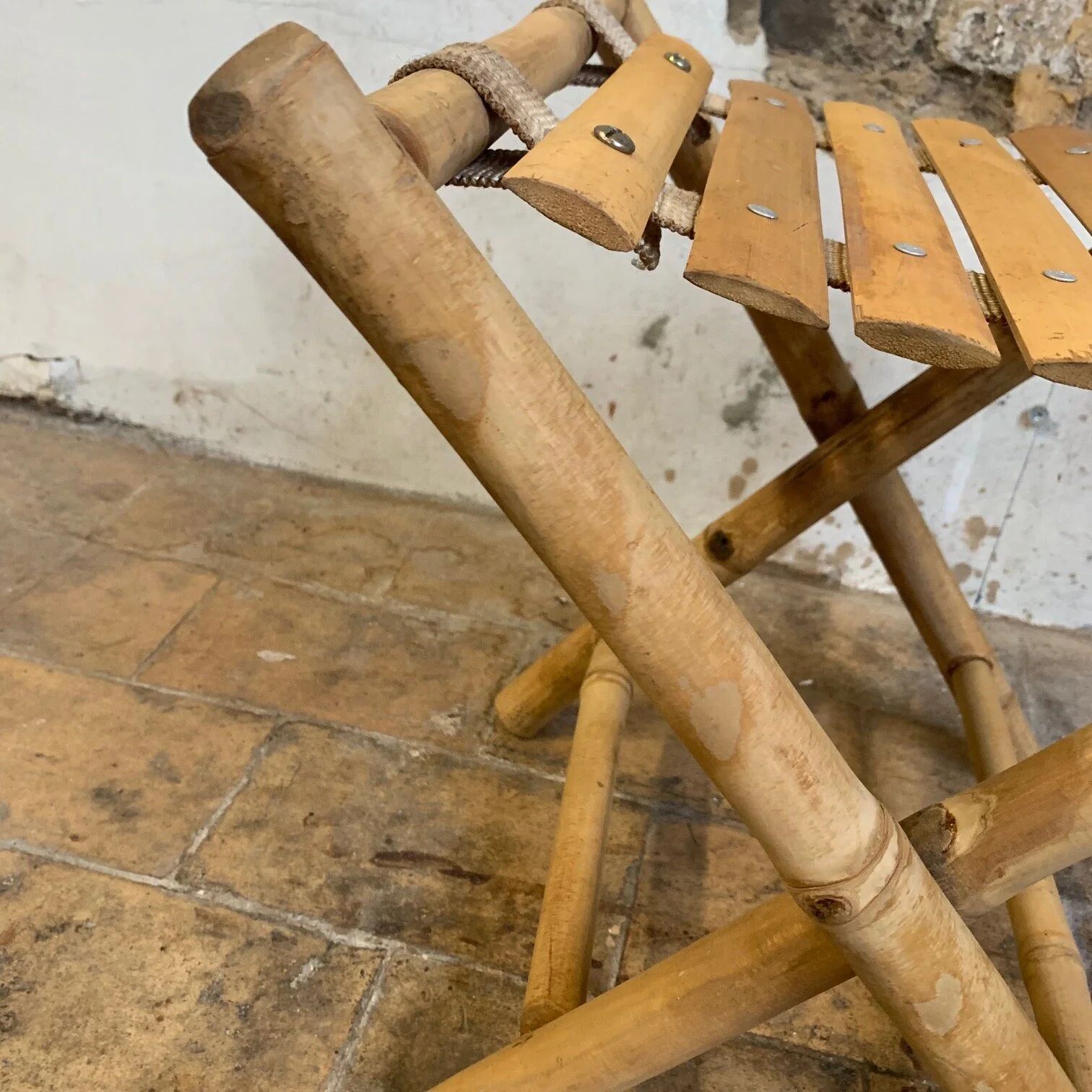 ancienne Paire de tabouret de pêcheur, bambou, XXe