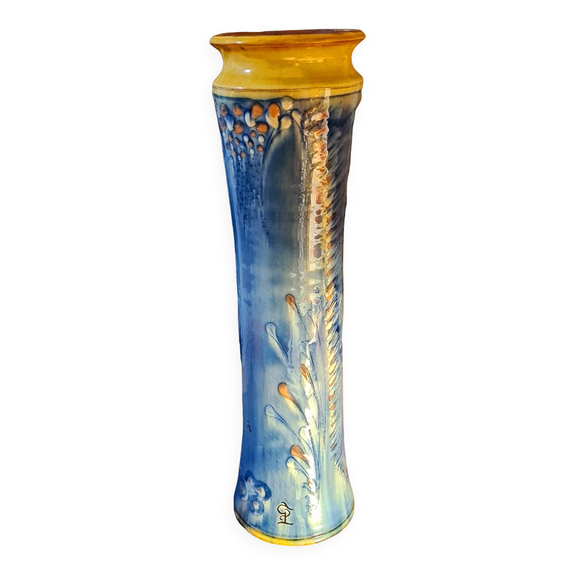 Very large signed roller vase (to be deciphered)