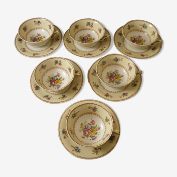 Set de 6 tasse porcelaine Limoges Raynaud à décors floral tasse thé