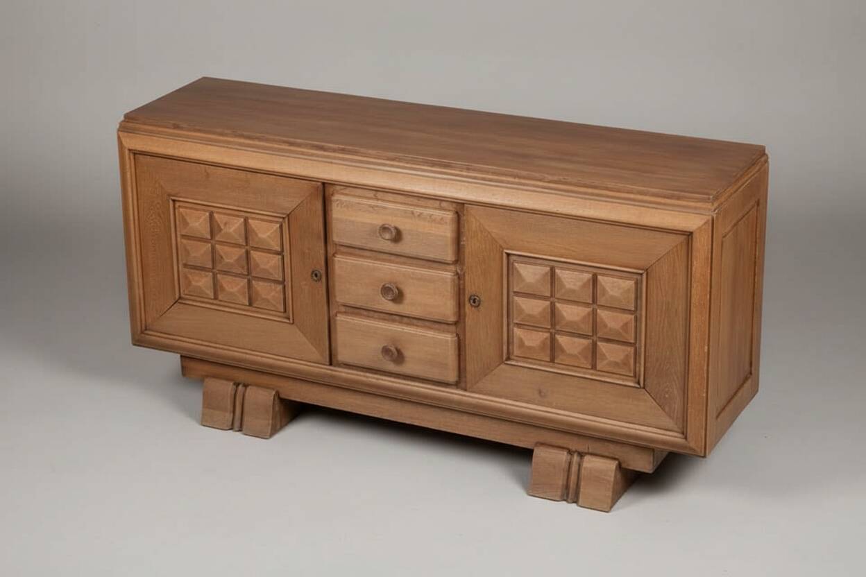 Brutalist oak enfilade, Dudouyt, France, 1940s