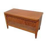 Chest bench in wood and vintage rattan
