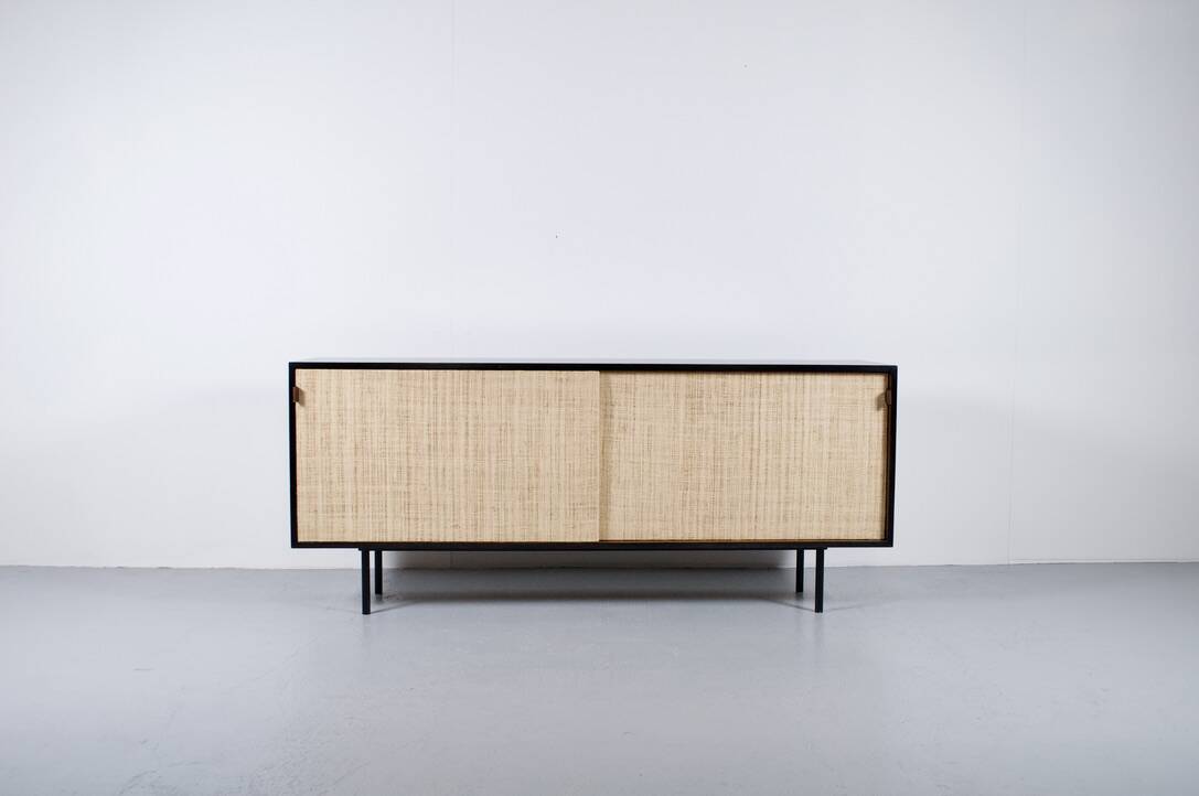 ENFILADE FLORENCE KNOLL MODEL 116 WOOD LEATHER AND RATTAN 1960