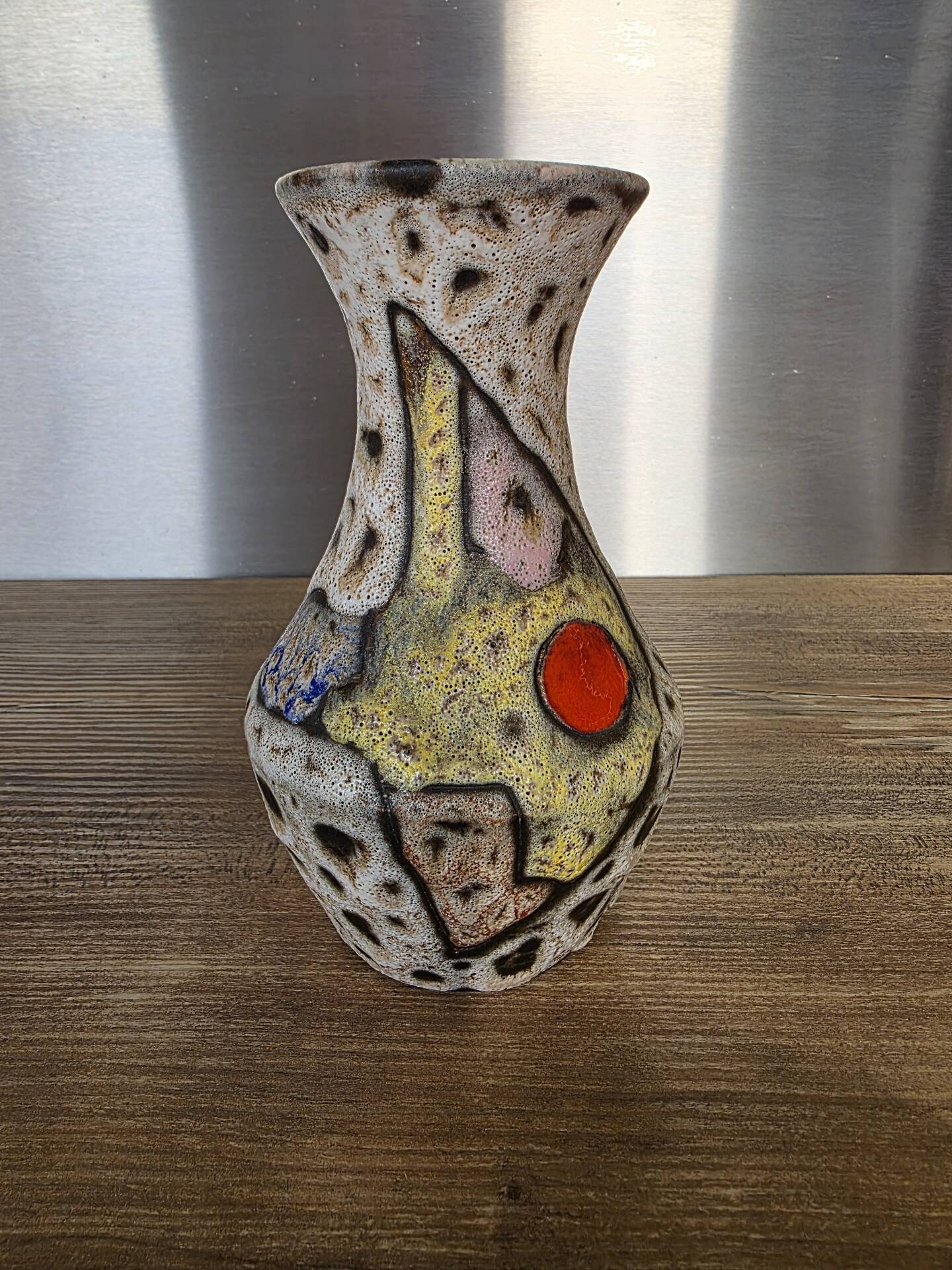 Vase Marius Bessone fat lava Vallauris 1950s sea foam & enamels H 16