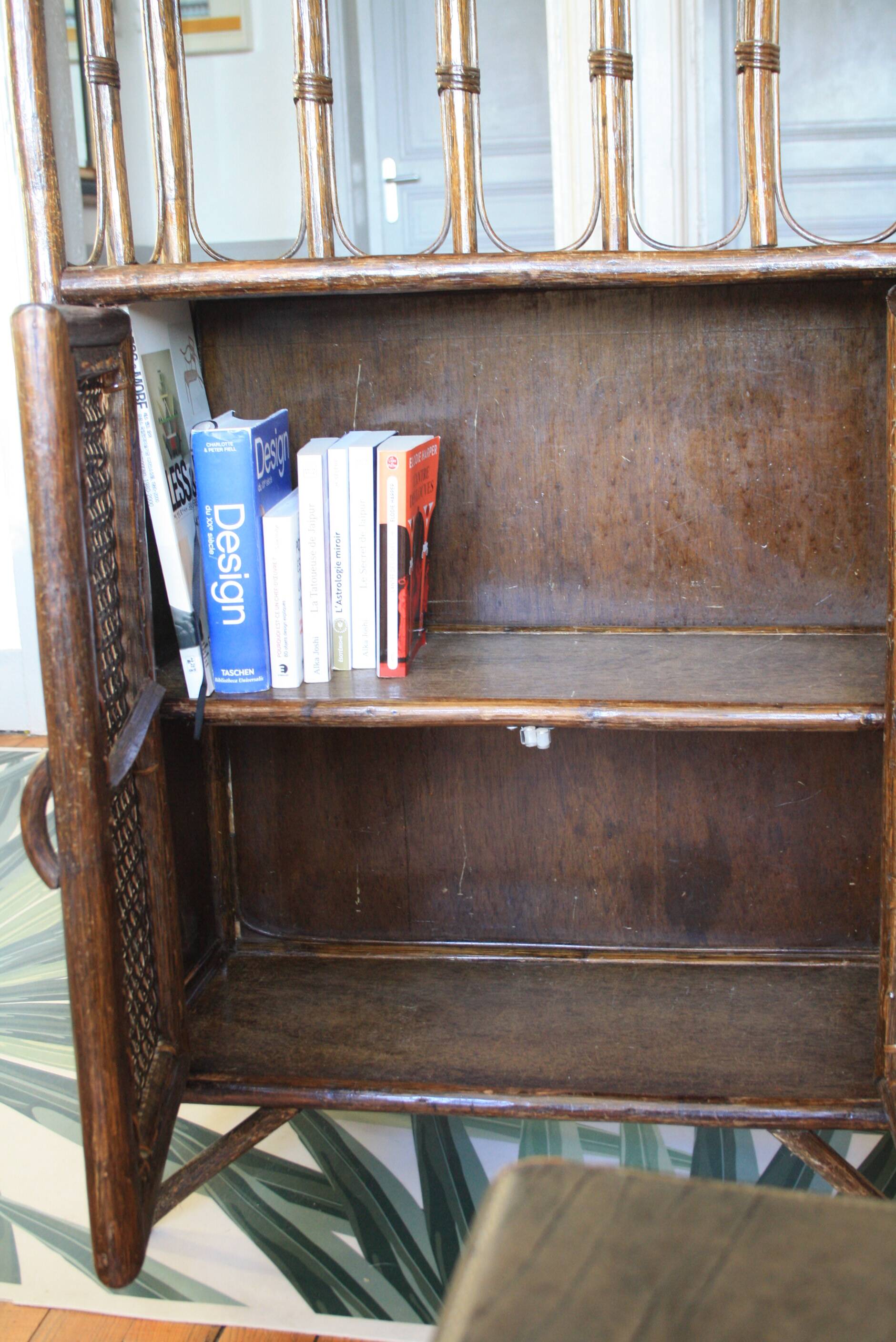 Rattan, cane and bamboo shelf/bookcase