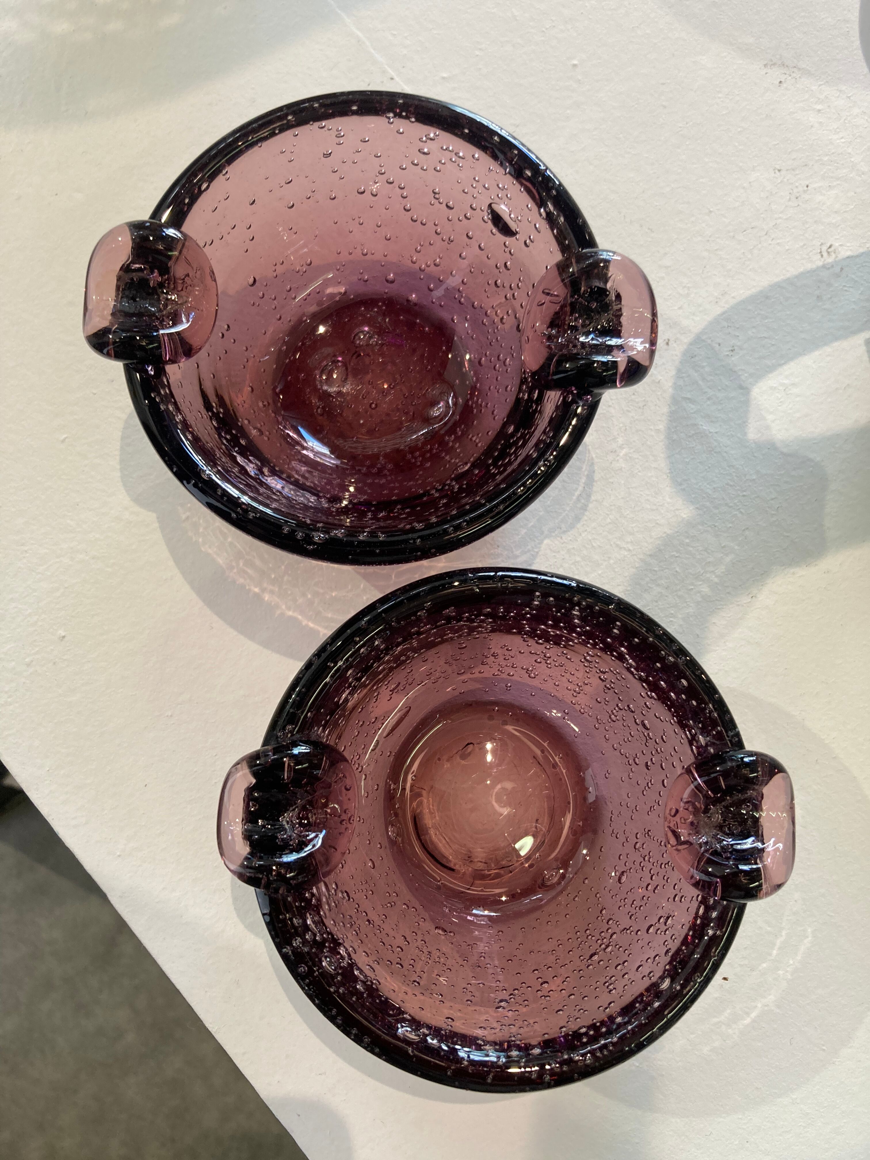 Pair of bubble glass ashtrays