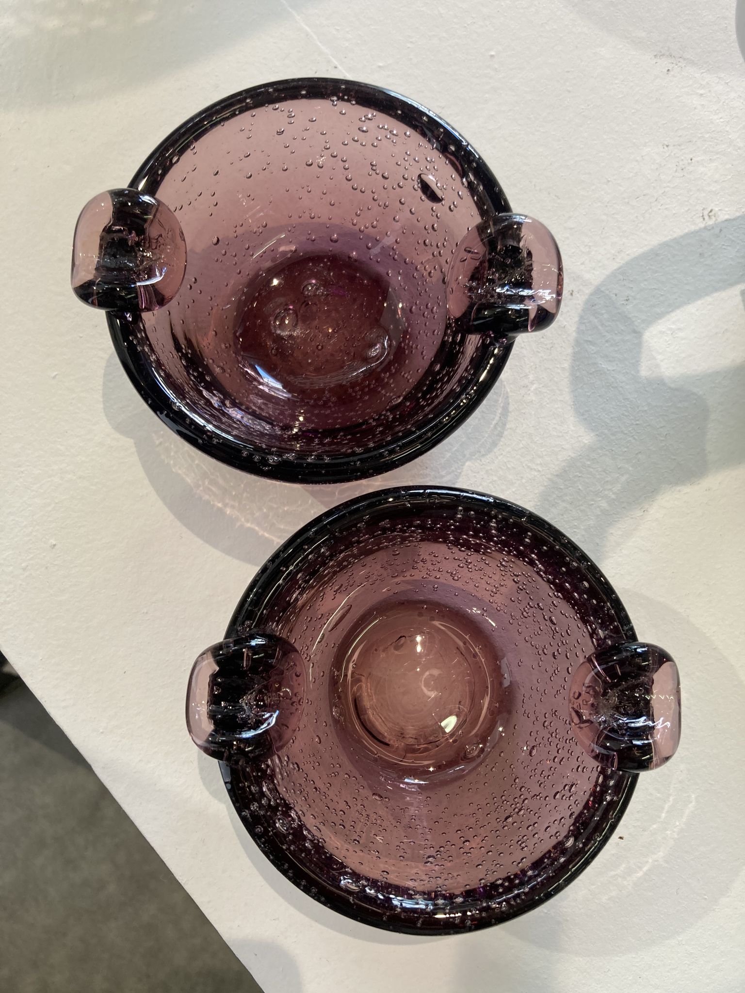 Pair of bubble glass ashtrays