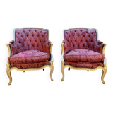 Pair of gondola armchairs in Louis XV style with highlighted wood.