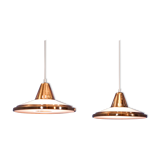Set of 2 danish hanging lamps in solid copper, 1970s