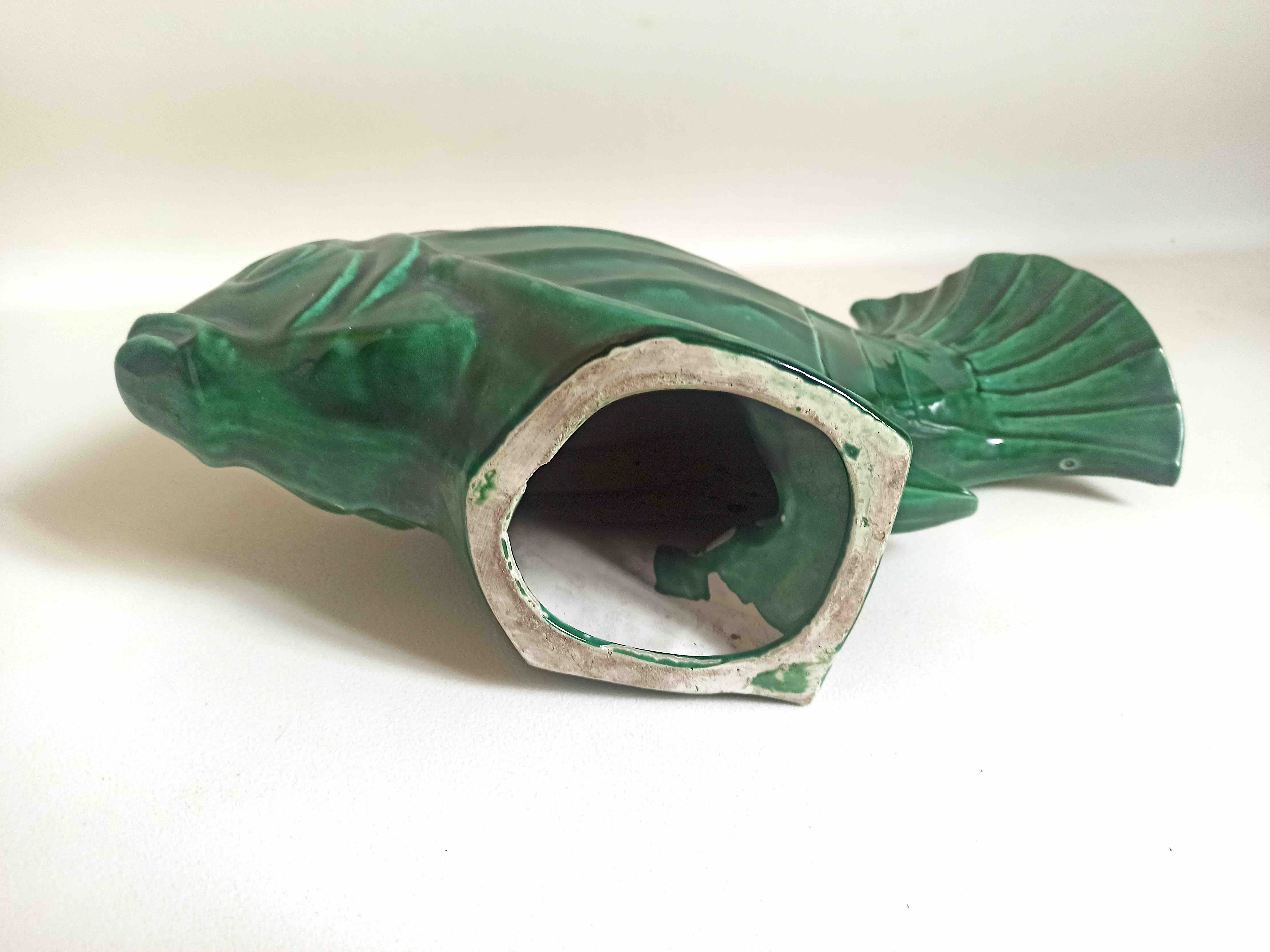 Green ceramic fish lejan art deco width 40 cm