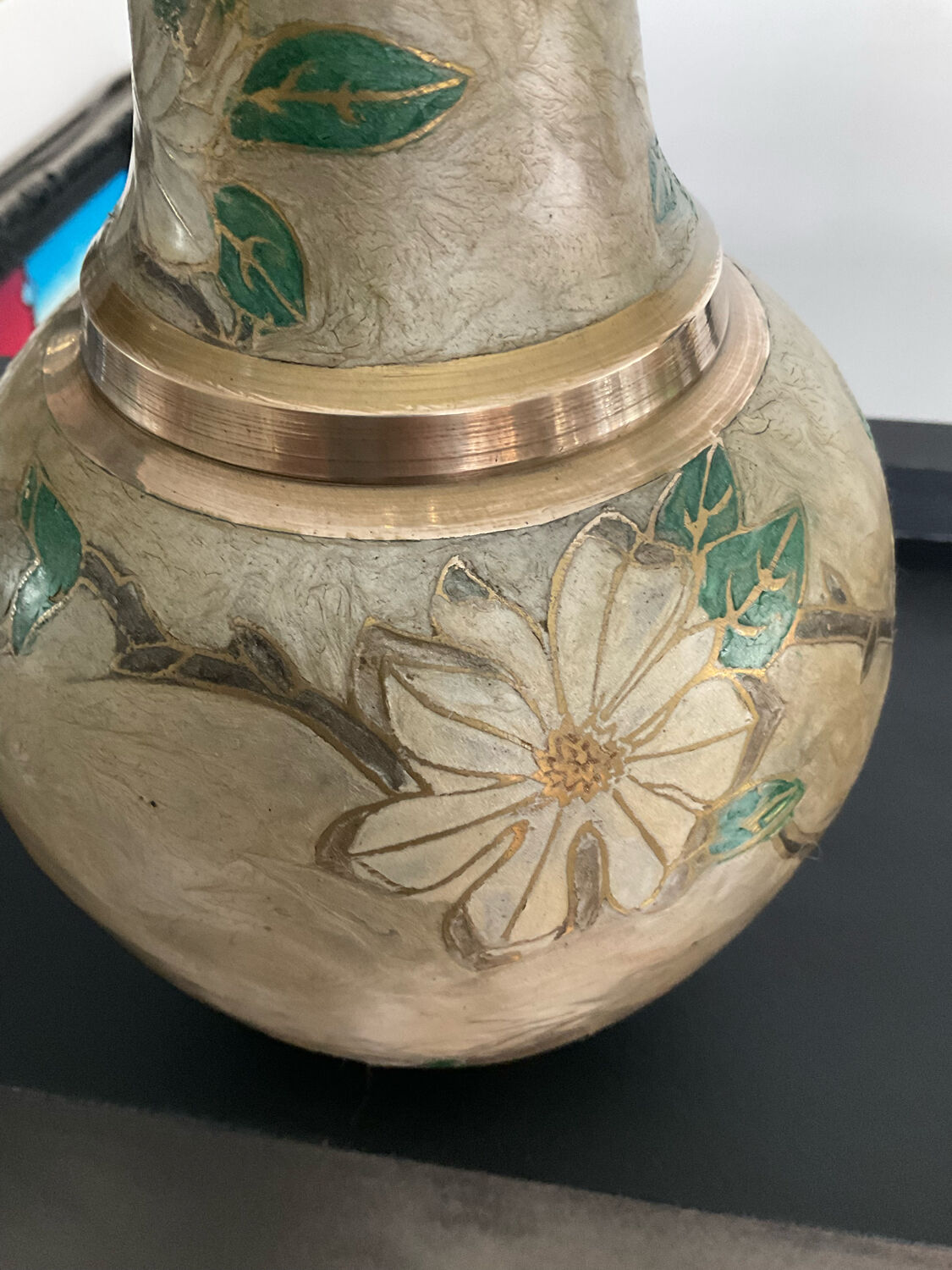 Vintage vase in solid bronze and cloisonné enamel