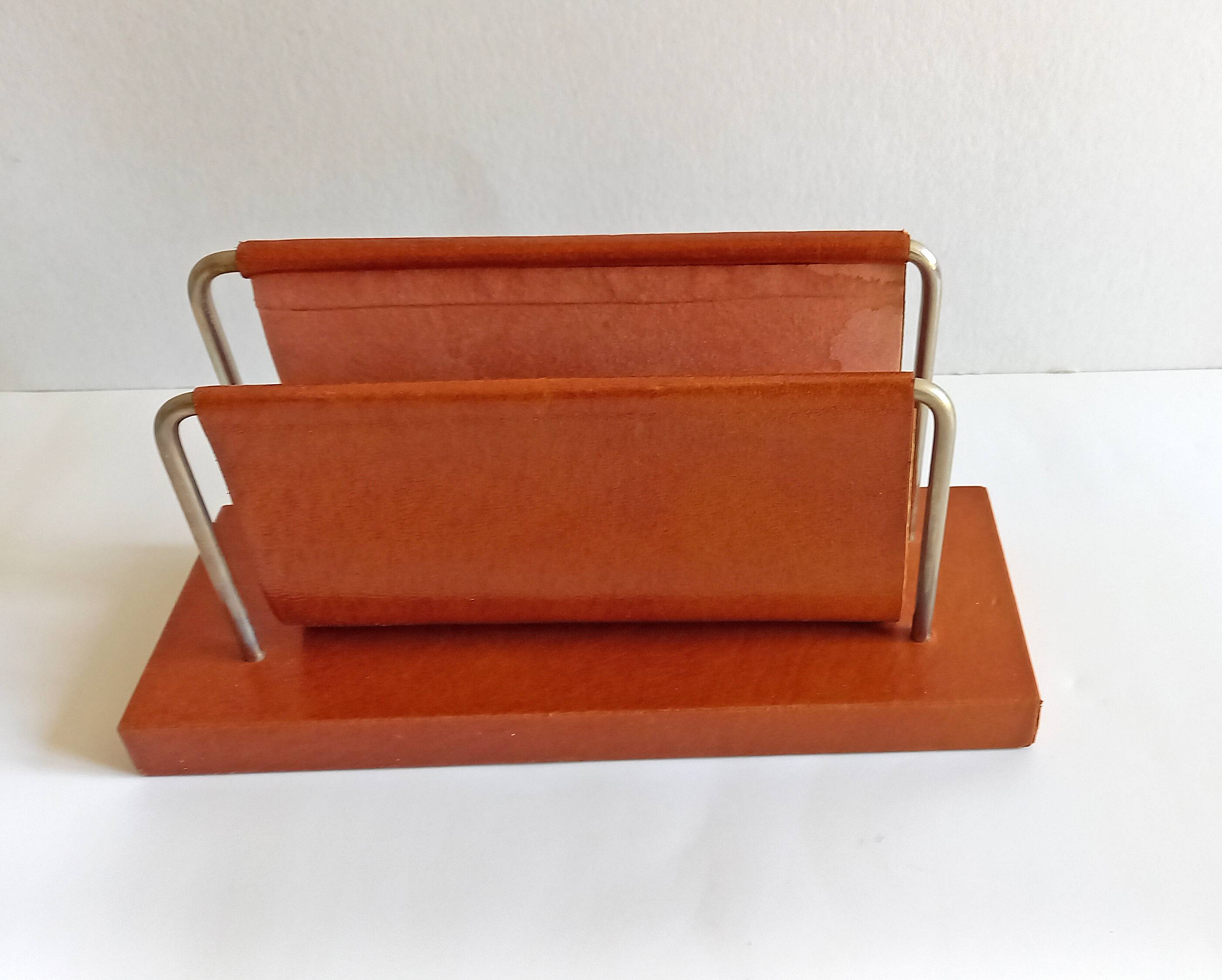 Old Mail holder / Office letter holder All leather Vintage 1960s