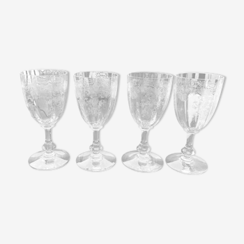 4 Saint Louis water glasses. Venetian ribbed massenet model