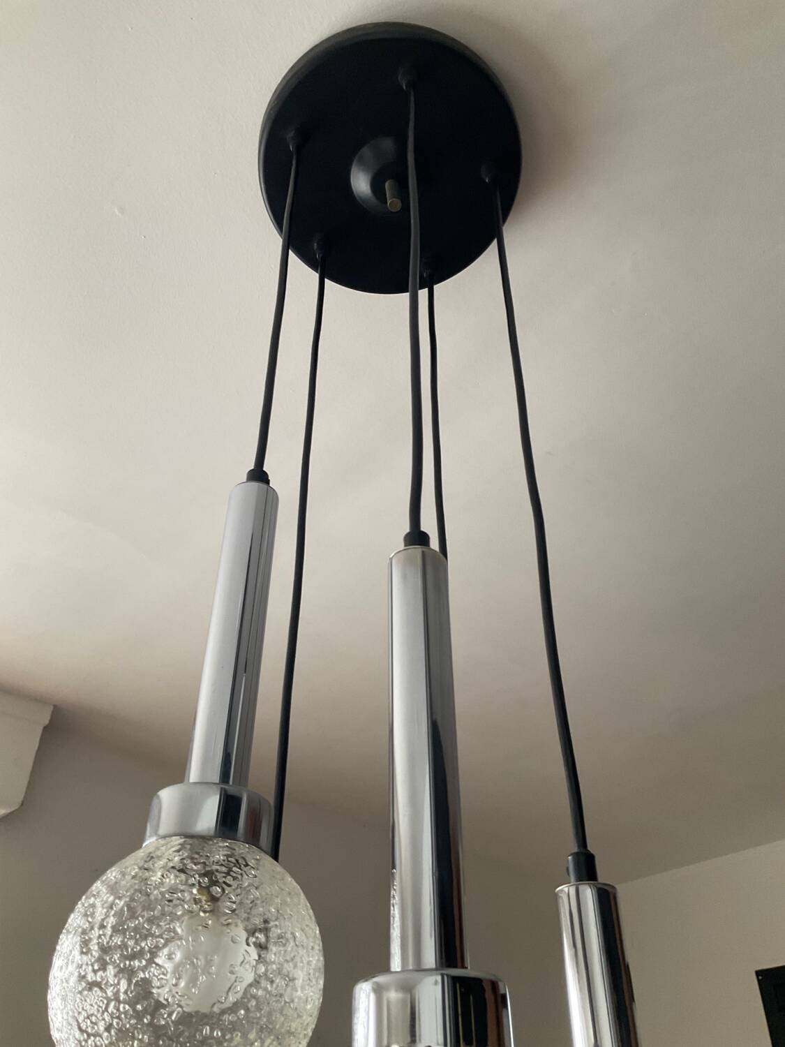 Lustre cascade chrome et verre givré  des années 70